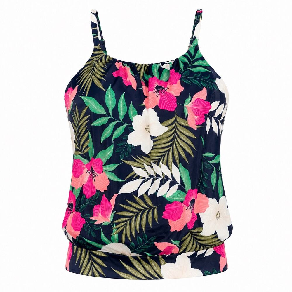 Lane Bryant Size 16 Blouson Tankini Top Navy Tropical Floral NWT Plus Swim
